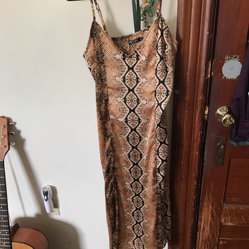 Nasty Gal satin snake print midi dress